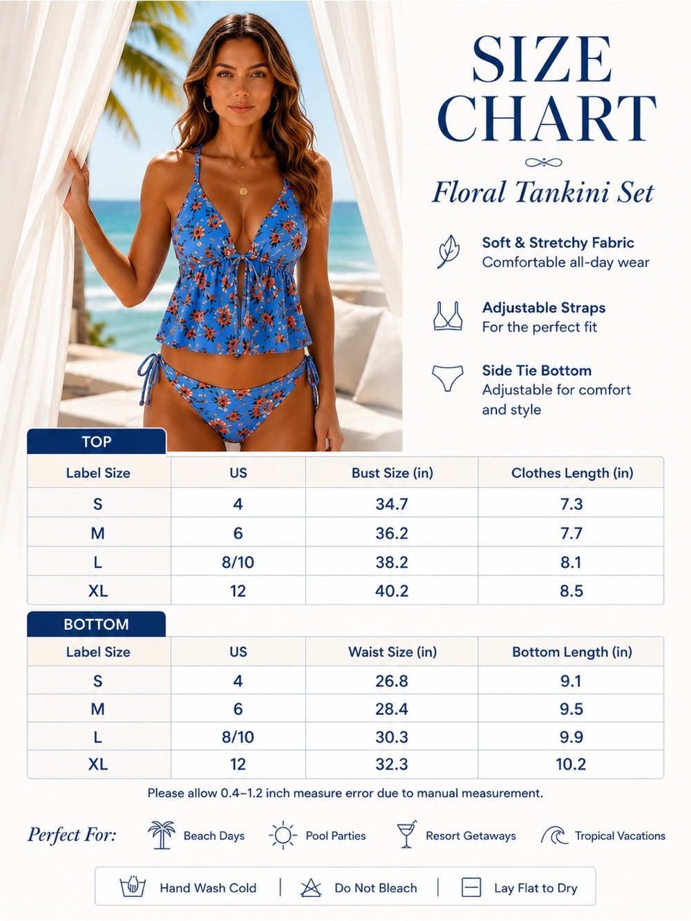 Blue Orange Floral Tie Front Tankini Set - Picture 11 of 11